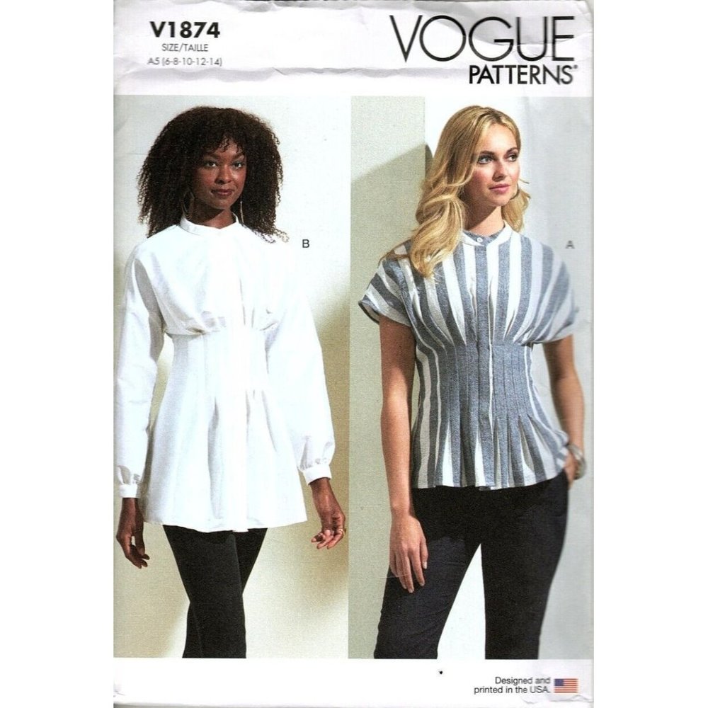 Vogue V1874 Misses 6 to 14 Flared Tucked Top Uncut Sewing Pattern New